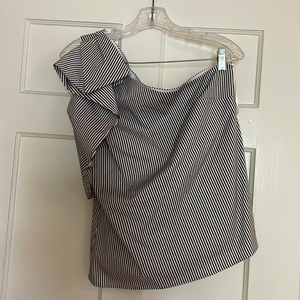 One Shoulder Banana Republic Black Striped Top